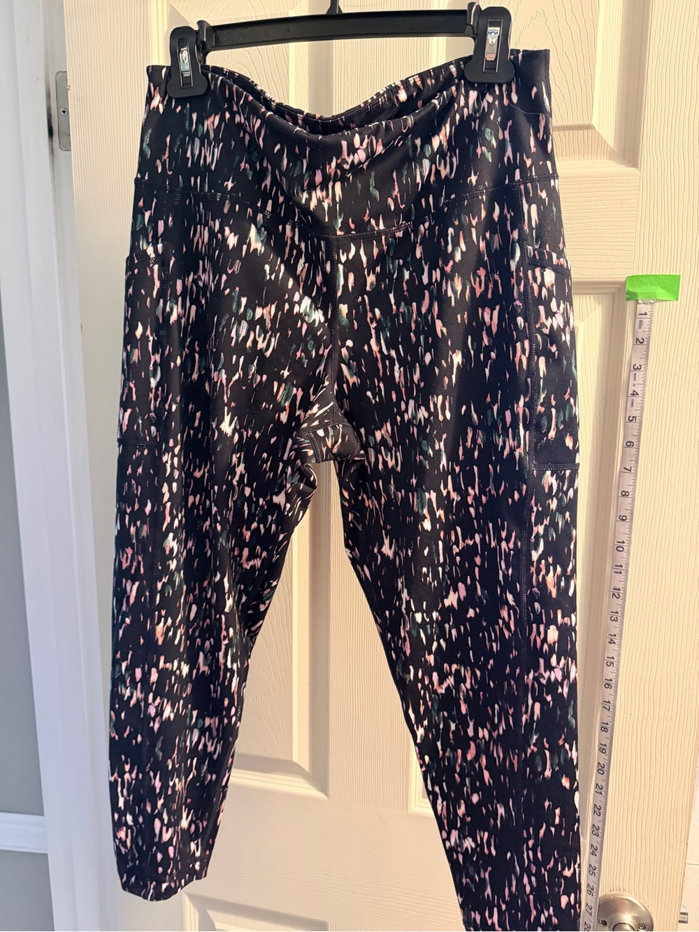 Ideology Women's Black Leggings with Pink & White Speckle Print